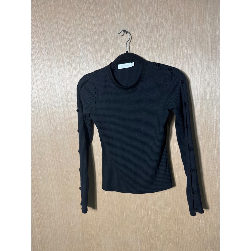 Jonathan Simkhai Standard Black Ribbed Button Sleeve Top XS Made in USA